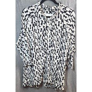Talbots Top 3XP 3X P Black White Grey Abstract Pullover Pockets Ruched Zip
